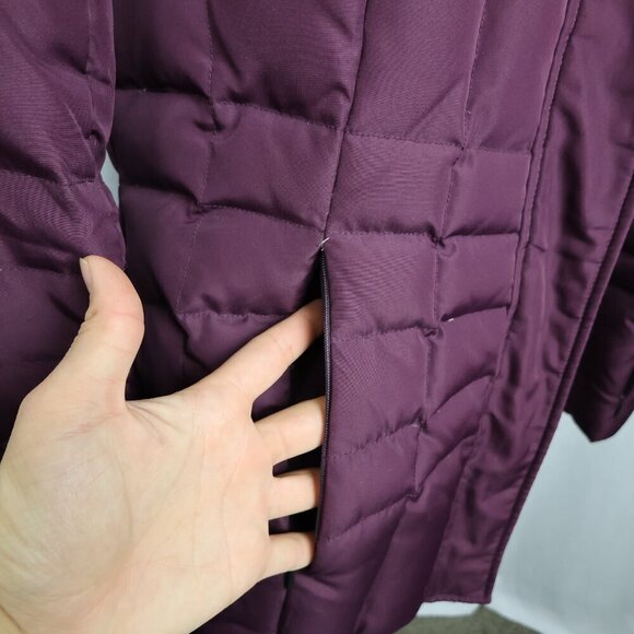 Calvin Klein Faux Fur Hooded Puffer Jacket - Plum - Size Medium - Picture 10 of 16